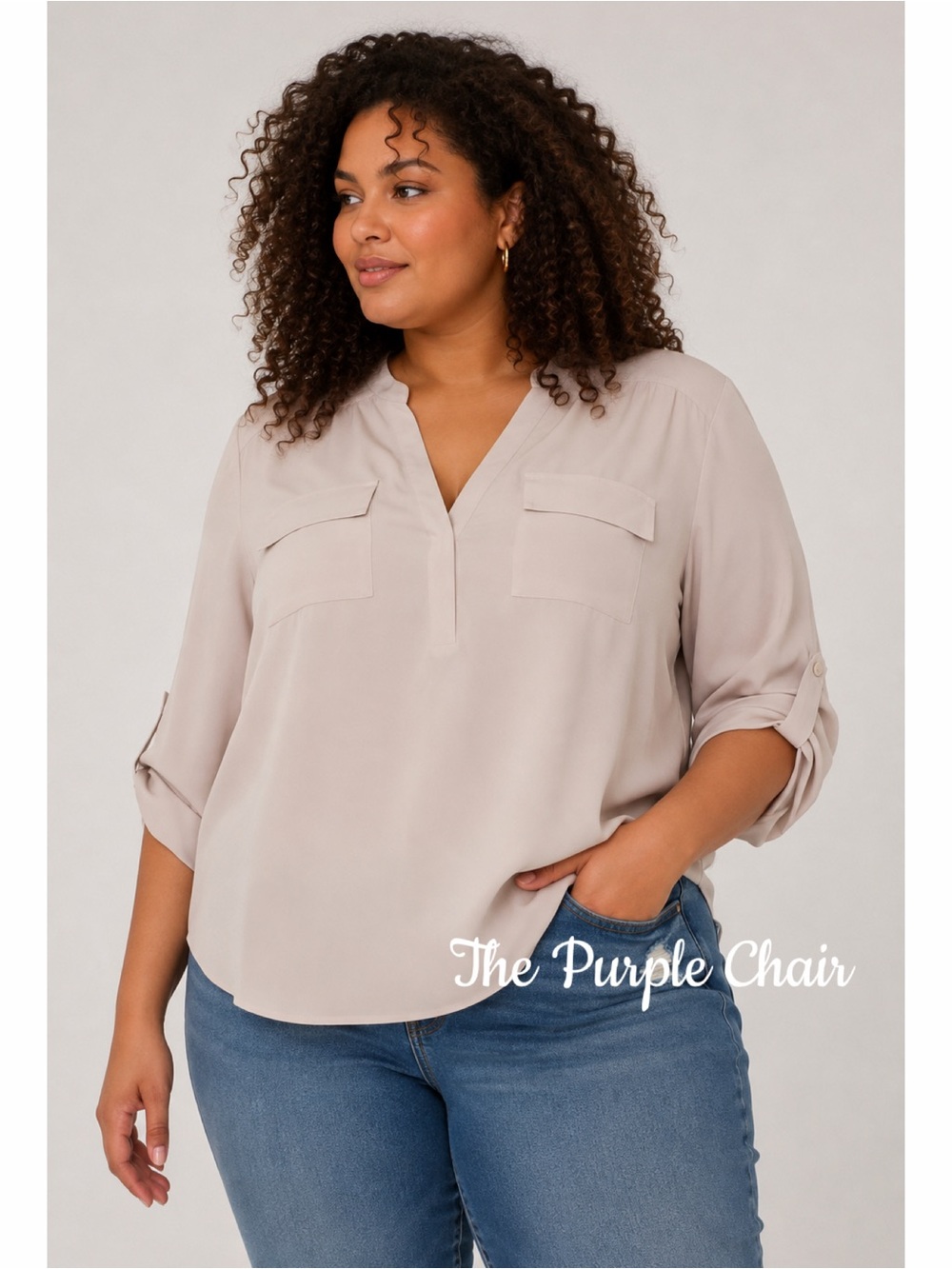 TORRID NWT Harper Georgette Pullover 3/4 Sleeve Blouse *Mushroom 1X